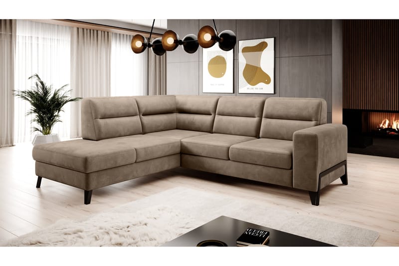 Anglika Sofa m. Chaiselong 4-Pers. - Beige - Sofa med chaiselong - 4 personers sofa med chaiselong - Velour sofaer