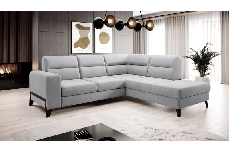 Anglika Sofa m. Chaiselong 4-Pers. - Grå - Sofa med chaiselong - 4 personers sofa med chaiselong - Velour sofaer