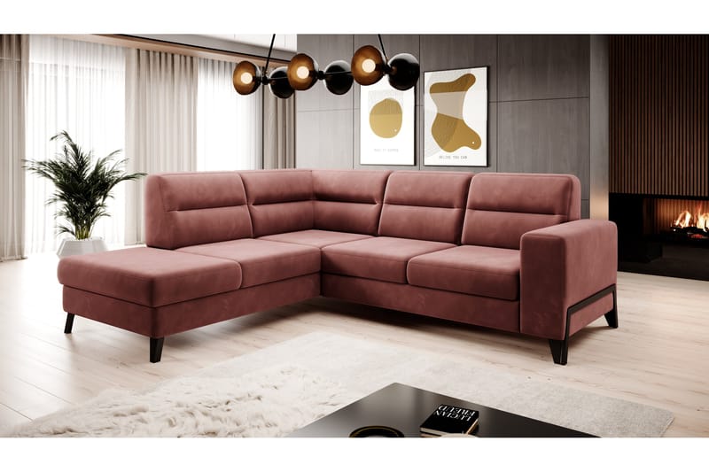 Anglika Sofa m. Chaiselong 4-Pers. - Lyserød - Sofa med chaiselong - 4 personers sofa med chaiselong - Velour sofaer