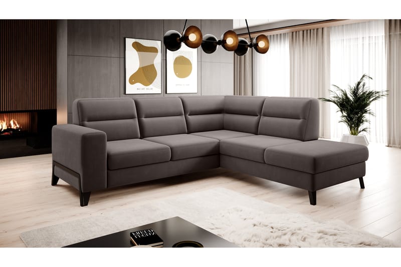 Anglika Sofa m. Chaiselong 4-Pers. - Beige - Sofa med chaiselong - 4 personers sofa med chaiselong - Velour sofaer