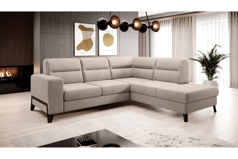 Anglika Sofa m. Chaiselong 4-Pers. - Beige - Sofa med chaiselong - 4 personers sofa med chaiselong - Velour sofaer