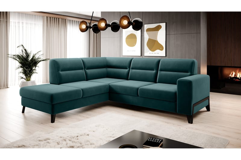 Anglika Sofa m. Chaiselong 4-Pers. - Turkis - Sofa med chaiselong - 4 personers sofa med chaiselong - Velour sofaer