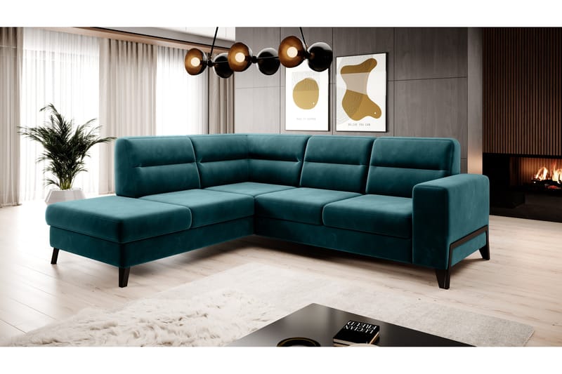 Anglika Sofa m. Chaiselong 4-Pers. - Turkis - Sofa med chaiselong - 4 personers sofa med chaiselong - Velour sofaer