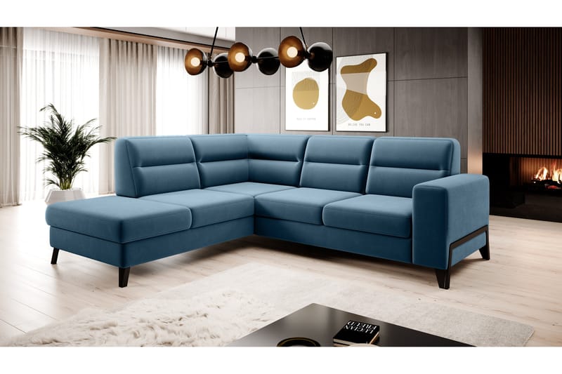 Anglika Sofa m. Chaiselong 4-Pers. - Blå - Sofa med chaiselong - 4 personers sofa med chaiselong - Velour sofaer