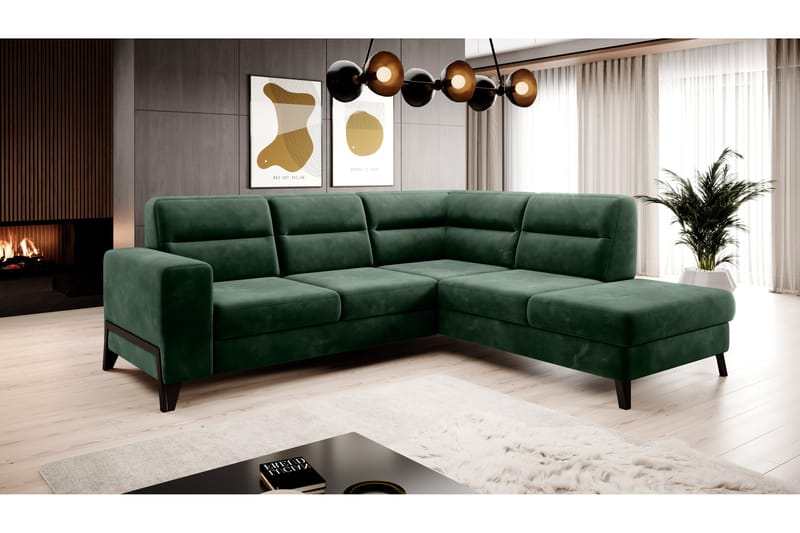 Anglika Sofa m. Chaiselong 4-Pers. - Grøn - Sofa med chaiselong - 4 personers sofa med chaiselong - Velour sofaer