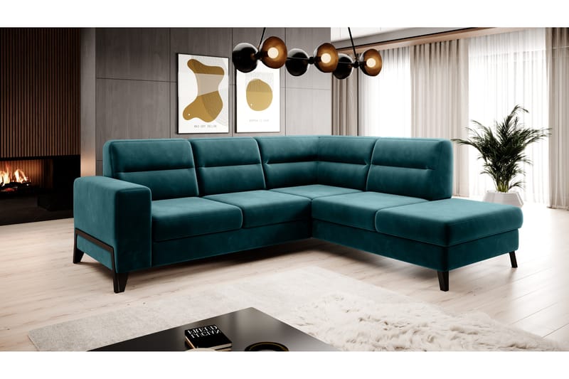 Anglika Sofa m. Chaiselong 4-Pers. - Turkis - Sofa med chaiselong - 4 personers sofa med chaiselong - Velour sofaer