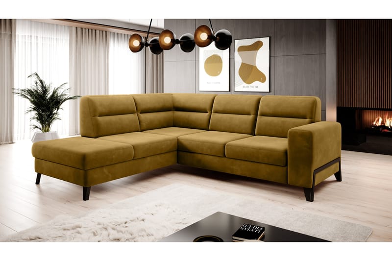 Anglika Sofa m. Chaiselong 4-Pers. - Gul - Sofa med chaiselong - 4 personers sofa med chaiselong - Velour sofaer