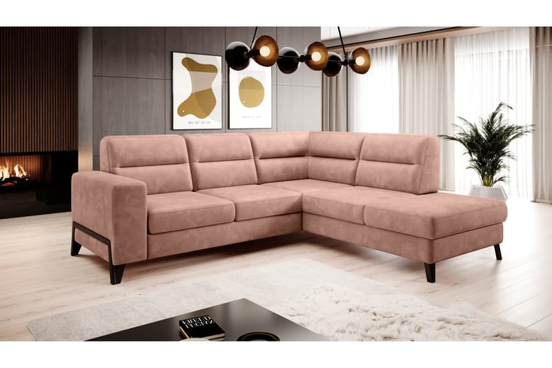 Anglika Sofa m. Chaiselong 4-Pers. - Lyserød - Sofa med chaiselong - 4 personers sofa med chaiselong - Velour sofaer