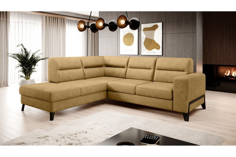 Anglika Sofa m. Chaiselong 4-Pers. - Gul - Sofa med chaiselong - 4 personers sofa med chaiselong - Velour sofaer