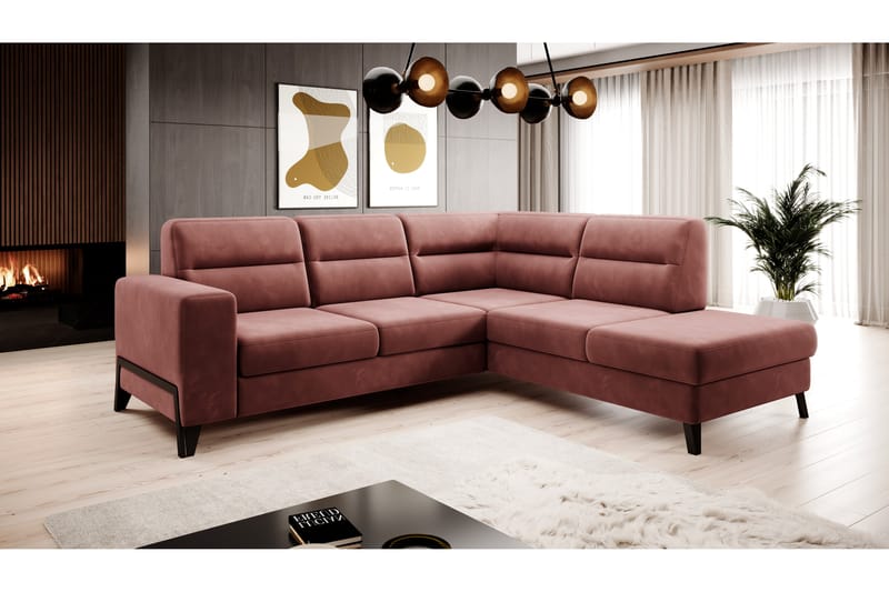 Anglika Sofa m. Chaiselong 4-Pers. - Lyserød - Sofa med chaiselong - 4 personers sofa med chaiselong - Velour sofaer