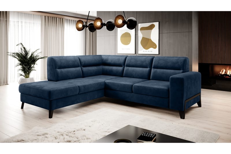 Anglika Sofa m. Chaiselong 4-Pers. - Blå - Sofa med chaiselong - 4 personers sofa med chaiselong - Velour sofaer