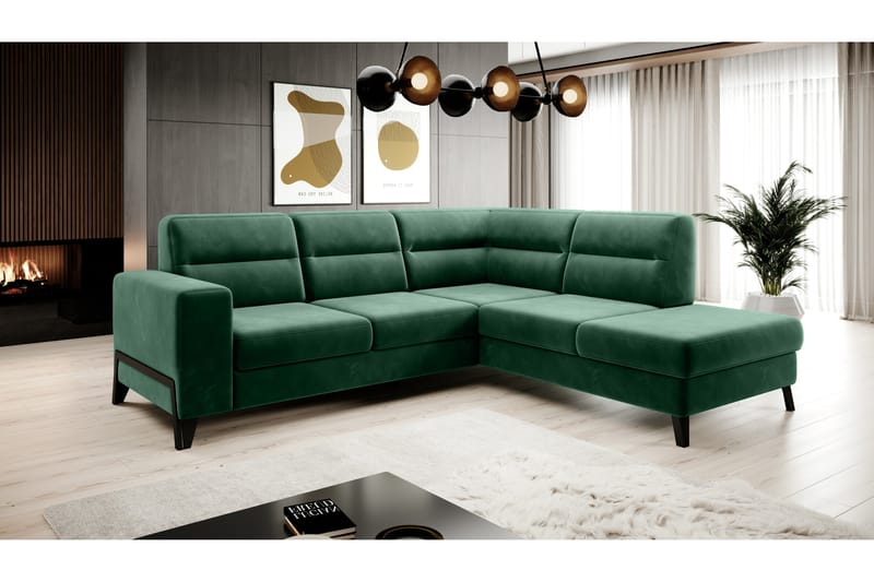 Anglika Sofa m. Chaiselong 4-Pers. - Grøn - Sofa med chaiselong - 4 personers sofa med chaiselong - Velour sofaer