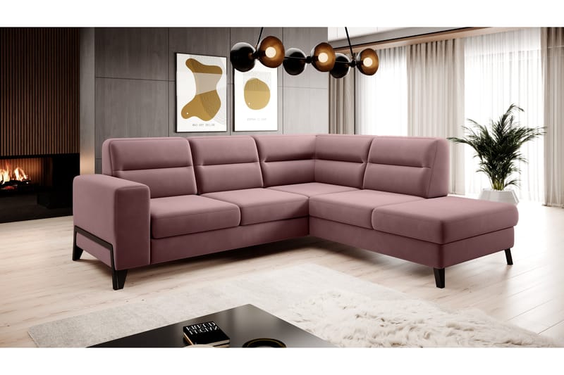 Anglika Sofa m. Chaiselong 4-Pers. - Lyserød - Sofa med chaiselong - 4 personers sofa med chaiselong - Velour sofaer