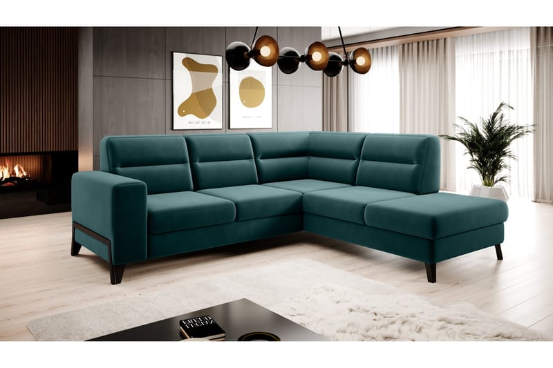 Anglika Sofa m. Chaiselong 4-Pers. - Turkis - Sofa med chaiselong - 4 personers sofa med chaiselong - Velour sofaer