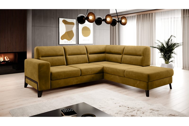 Anglika Sofa m. Chaiselong 4-Pers. - Gul - Sofa med chaiselong - 4 personers sofa med chaiselong - Velour sofaer