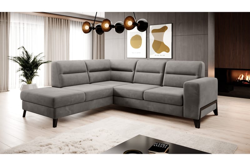 Anglika Sofa m. Chaiselong 4-Pers. - Grå - Sofa med chaiselong - 4 personers sofa med chaiselong - Velour sofaer