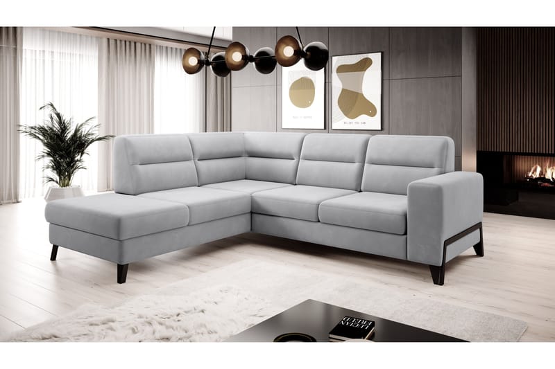 Anglika Sofa m. Chaiselong 4-Pers. - Grå - Sofa med chaiselong - 4 personers sofa med chaiselong - Velour sofaer