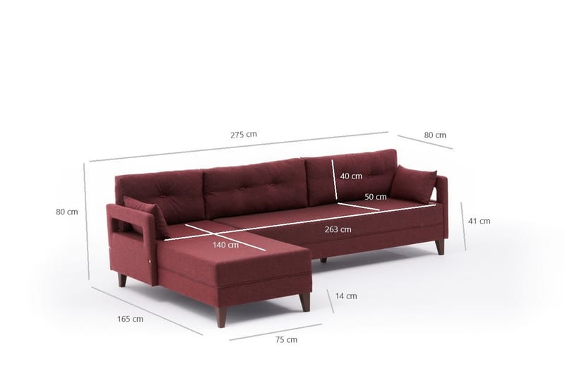 Angola Sofa m. Chaiselong 4-Pers. - Rød - Sofa med chaiselong - 4 personers sofa med chaiselong