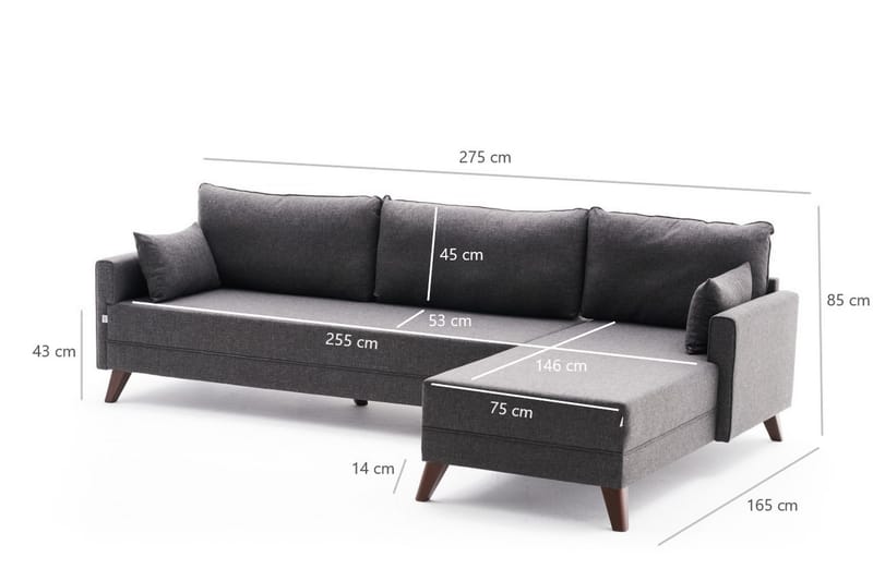 Antigua Chaiselongsofa Højre - Antracit/Brun - Sofa med chaiselong - 4 personers sofa med chaiselong
