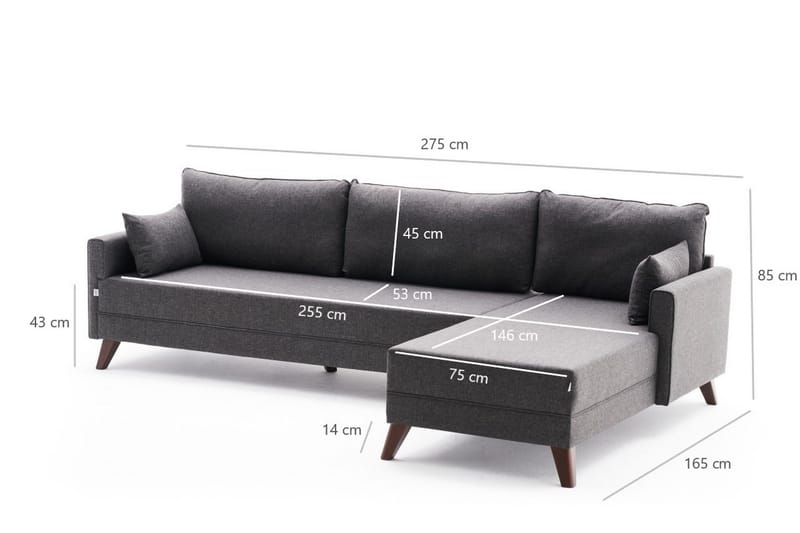 Antigua Chaiselongsofa Højre - Antracit/Brun - Møbler - Sofaer - Sofa med chaiselong