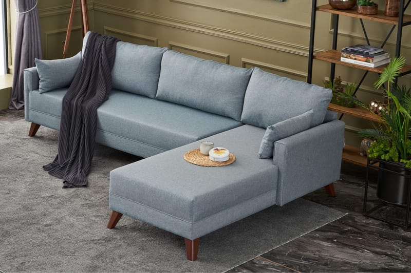 Antigua Chaiselongsofa Højre - Blå/Brun - Sofa med chaiselong - 4 personers sofa med chaiselong