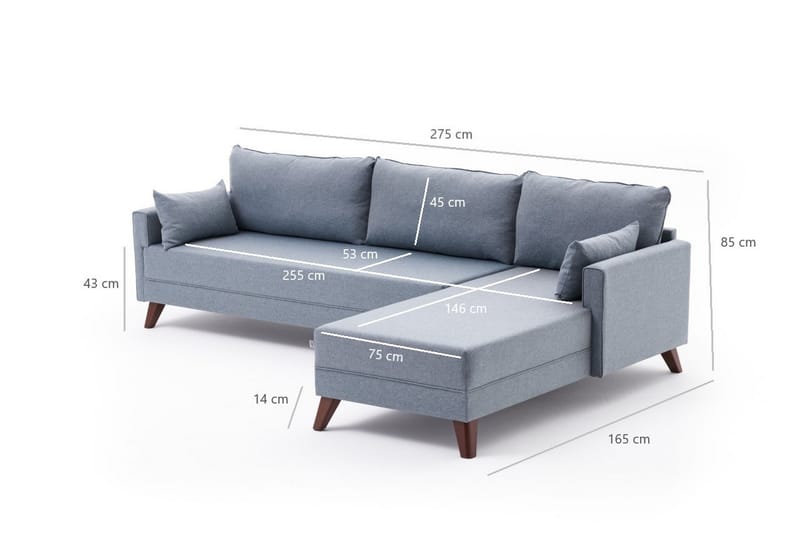 Antigua Chaiselongsofa Højre - Blå/Brun - Sofa med chaiselong - 4 personers sofa med chaiselong