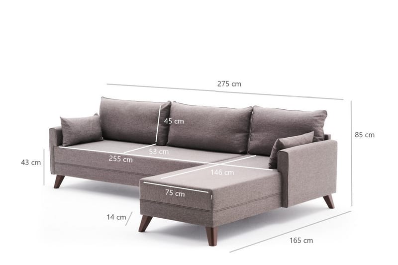 Antigua Chaiselongsofa Højre - Brun - Sofa med chaiselong - 4 personers sofa med chaiselong