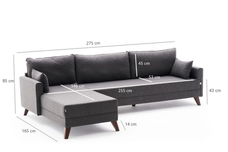Antigua Chaiselongsofa Venstre - Antracit/Brun - Sofa med chaiselong - 4 personers sofa med chaiselong