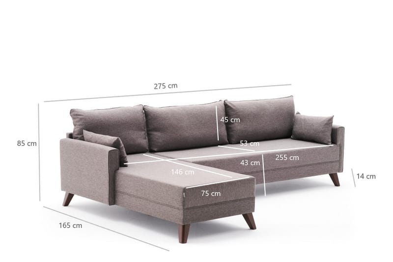 Antigua Chaiselongsofa Venstre - Brun - Sofa med chaiselong - 4 personers sofa med chaiselong
