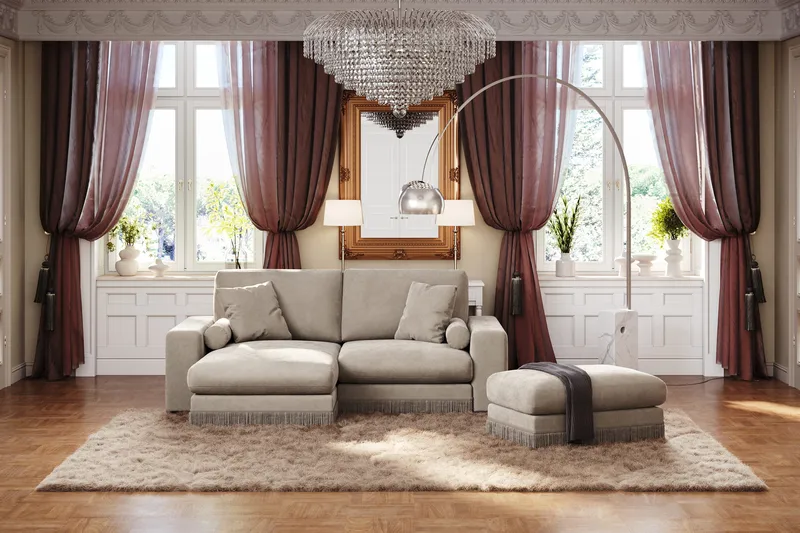 Arken Lyx 3-personers Vendbar L-formet Dyb Chaiselongsofa i fløjl - Beige - Møbler - Sofaer - Sofa med chaiselong