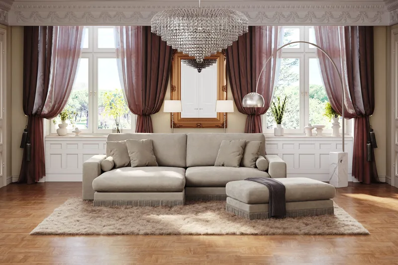 Arken Lyx 4-personers Vendbar L-formet Dyb Chaiselongsofa i fløjl - Beige - Møbler - Sofaer - Sofa med chaiselong