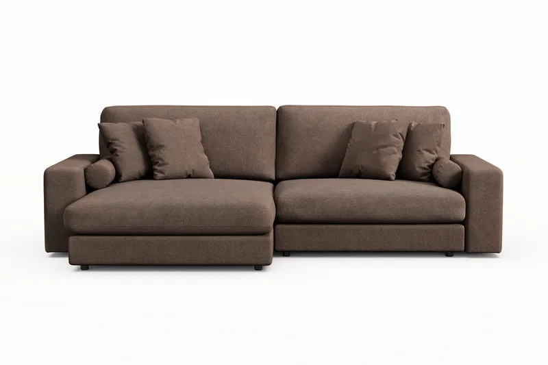 Arken Lyx 4-personers Vendbar L-formet Dyb Chaiselongsofa i stof, Brun