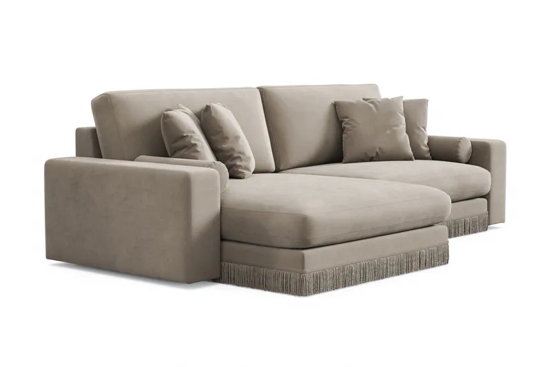Arken Lyx 4-personers Vendbar L-formet Dyb Chaiselongsofa i fløjl - Beige - Møbler - Sofaer - Sofa med chaiselong