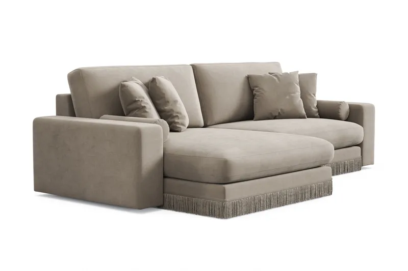 Arken Lyx 4-personers Vendbar L-formet Dyb Chaiselongsofa i fløjl - Beige - Møbler - Sofaer - Sofa med chaiselong