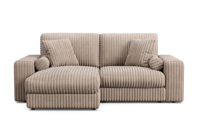 Arken Lyx dyb, vendbar L-formet 3-personers chaiselongsofa i riflet fløjl, Greige