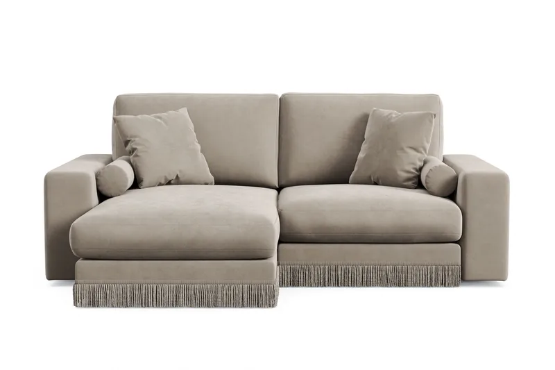 Arken Lyx dyb, vendbar L-formet 3-personers chaiselongsofa i velour, Beige