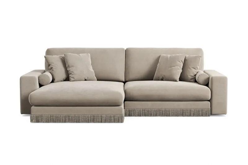 Arken Lyx dyb, vendbar L-formet 4-personers chaiselongsofa i velour, Beige