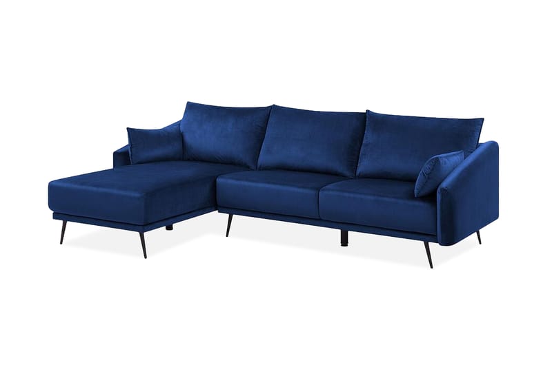 Bartelme Hjørnesofa Højre med LED-belysning velour - Blå - Sofa med chaiselong - Velour sofaer - 3 personers sofa med chaiselong