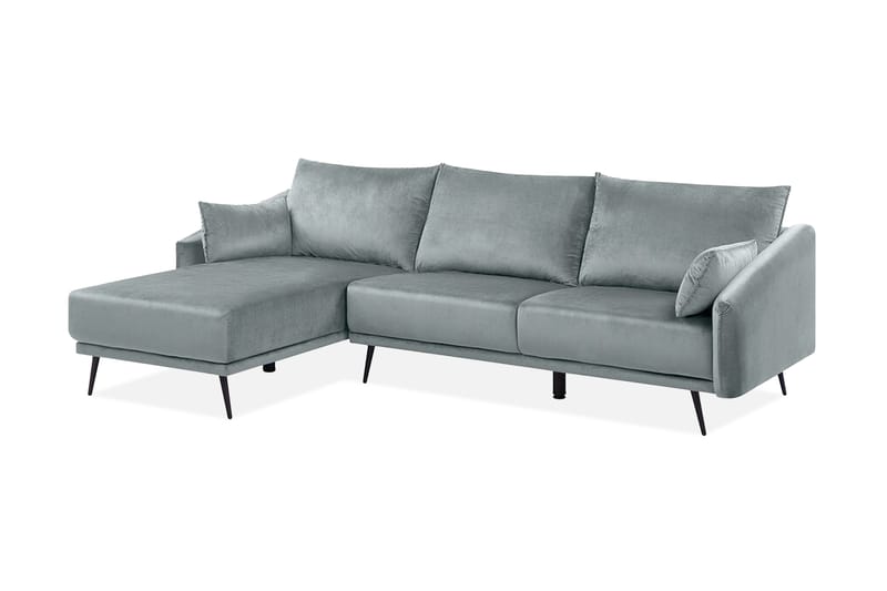 Bartelme Hjørnesofa Højre med LED-belysning velour - Grå - Sofa med chaiselong - 3 personers sofa med chaiselong