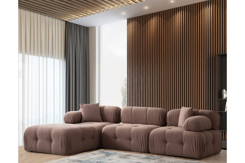 Belgin Boblende Divansofa 3-sæders 315 cm - Brun - Møbler - Sofaer - Sofa med chaiselong