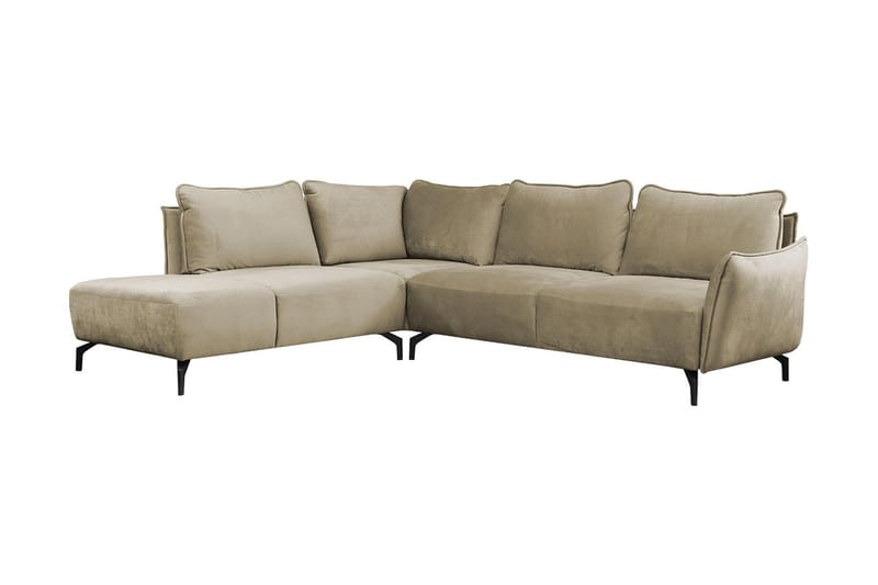 Bella 3-personers Hjørnesofa - Beige - 3 personers sofa med chaiselong - Velour sofaer - Sofa med chaiselong