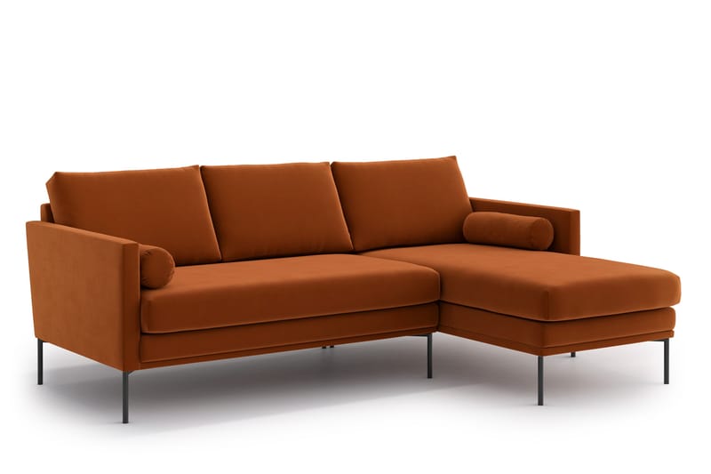 Blues 3-Pers. Chaiselongsofa - Velour/Orange/Brun - Sofa med chaiselong - 3 personers sofa med chaiselong