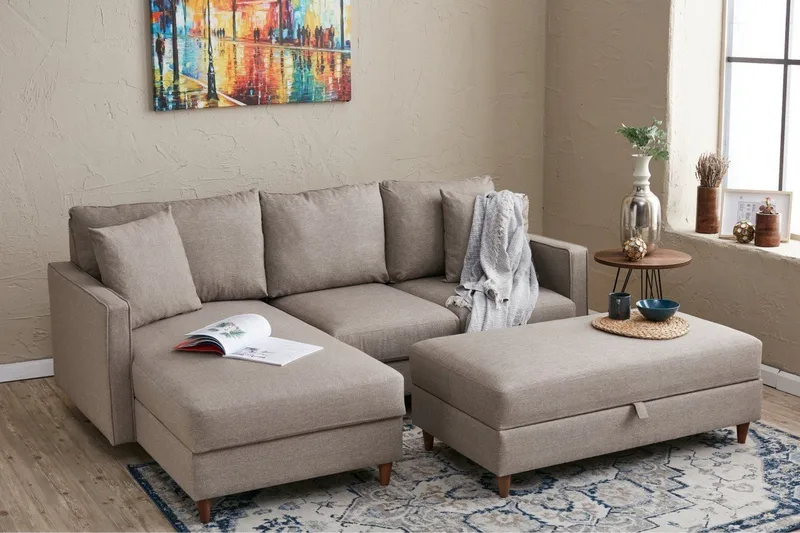 Braneles Sofa med Chaiselong 4-personers - Beige - Møbler - Sofaer - Sofa med chaiselong