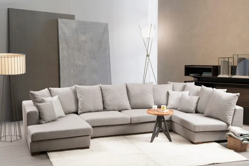 Castelloli 4-personers U-formet Hjørnesofa med Divan og Chaiselong i Stof - Lysegrå - Møbler - Sofaer - Hjørnesofa - Hjørnesofa med chaiselong