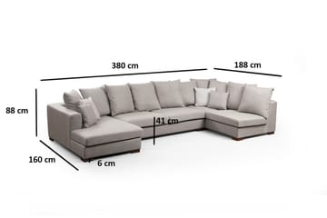 Castelloli 4-personers U-formet Hjørnesofa med Divan og Chaiselong i Stof - Lysegrå - Møbler - Sofaer - Hjørnesofa - Hjørnesofa med chaiselong