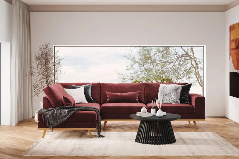 Copenhagen 4-personers Venstrevendt L-formet Divansofa i Fløjl - Lilla - Møbler - Sofaer - Sofa med chaiselong