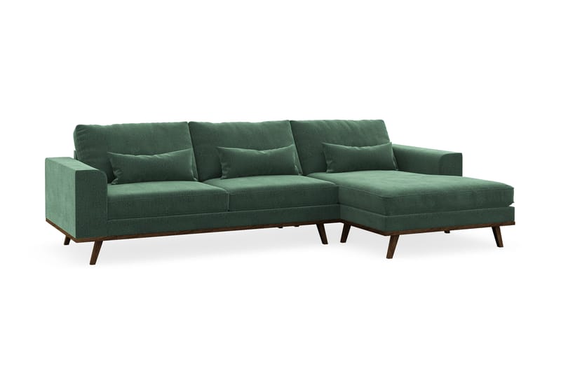 Copenhagen 4-personers Højrevendt L-formet Divansofa i Fløjl - Mørkegrøn - Møbler - Sofaer - Sofa med chaiselong
