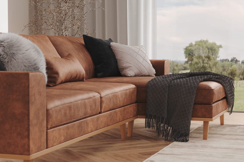 Copenhagen 4-personers Højrevendt L-formet Divansofa i Kunstlæder - Brun - Møbler - Sofaer - Sofa med chaiselong