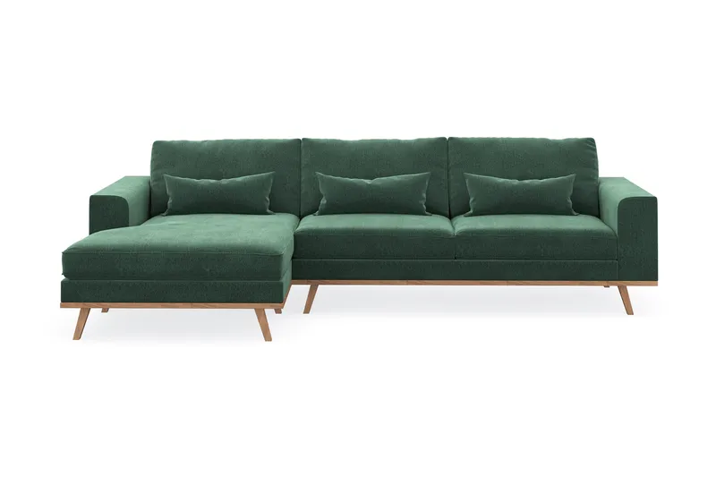 Copenhagen 4-personers Venstrevendt L-formet Divansofa i Fløjl - Mørkegrøn - Møbler - Sofaer - Sofa med chaiselong