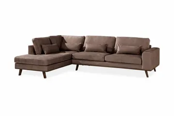 Copenhagen 4-personers venstrevendt L-formet chaiselongsofa i velour - Brun - Møbler - Sofaer - Sofa med chaiselong